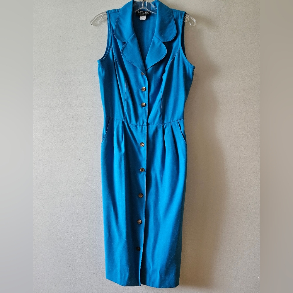 Blue Summer, Sleeveless Button-Front Shirtdress, Size 12, by Melissa, Poly/Rayon